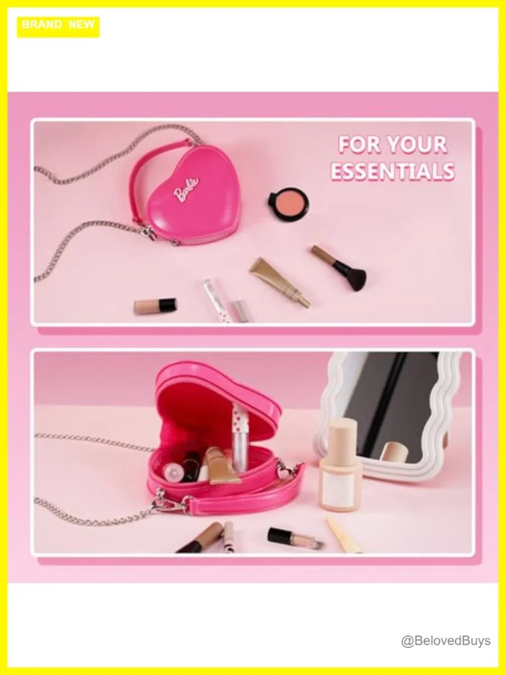 Heart-Shaped Crossbody Bag with Chain, PVC Waterproof Mini Tote, Cute Fashion